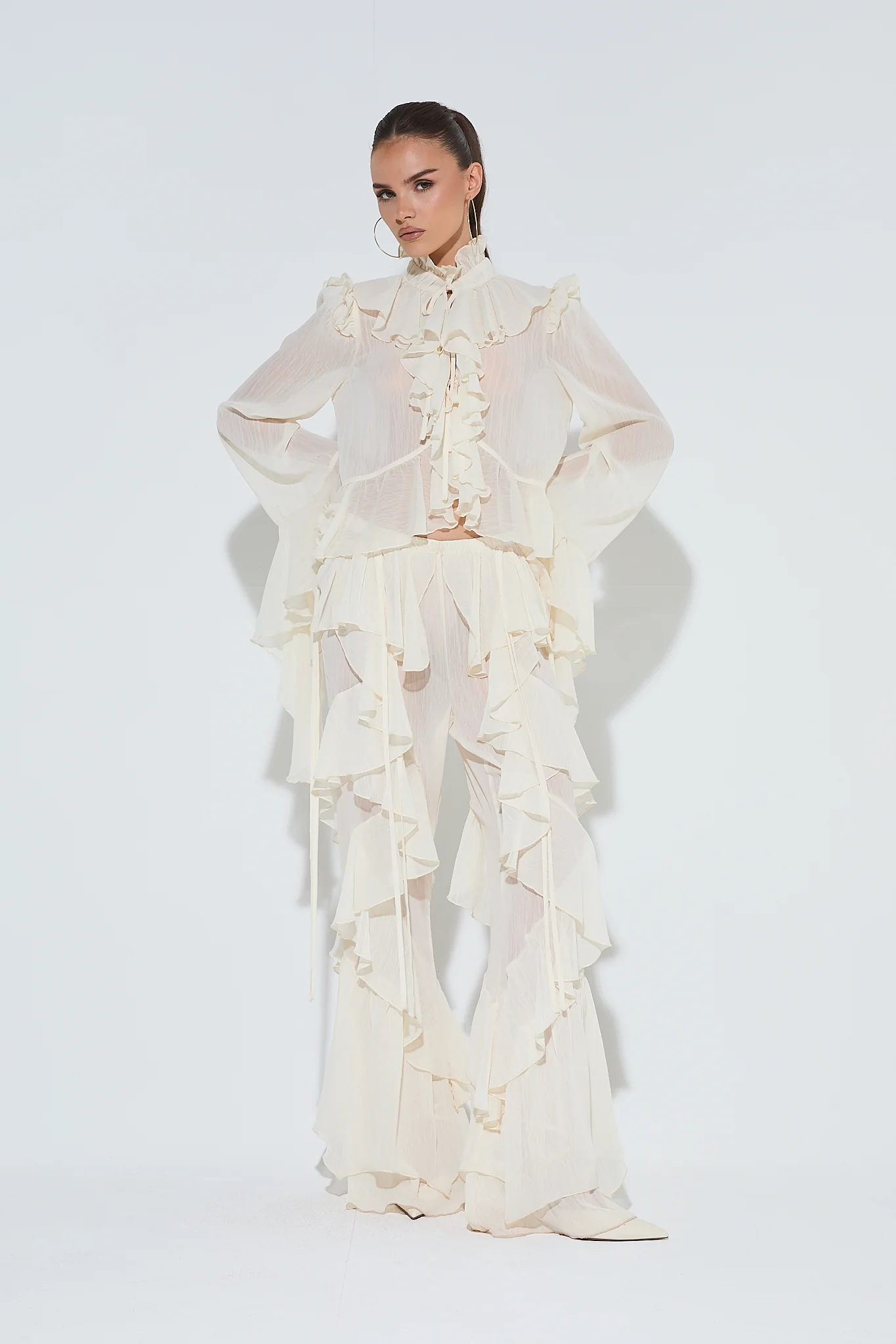 ARABELLA Cream Tie Ruffle Shirt - Image 3