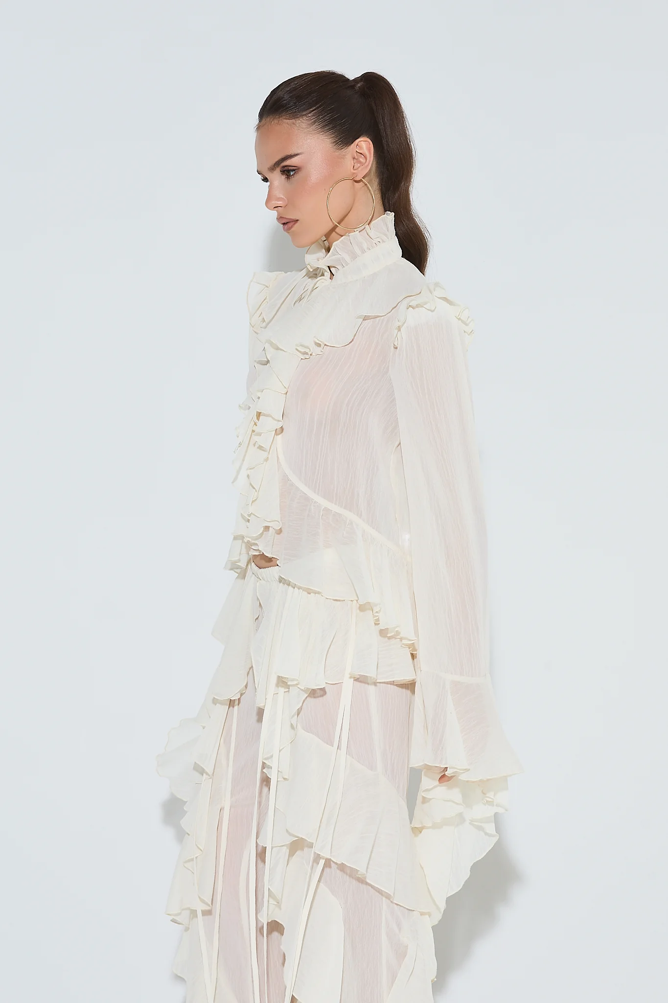 ARABELLA Cream Tie Ruffle Shirt - Image 5