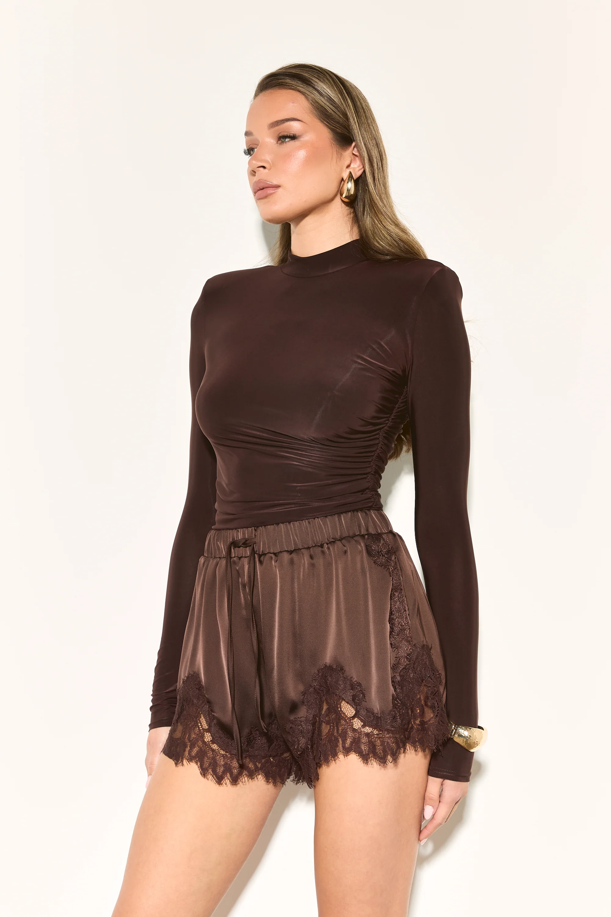 ELLE Brown Stretch Shoulder Pad Top - Image 5